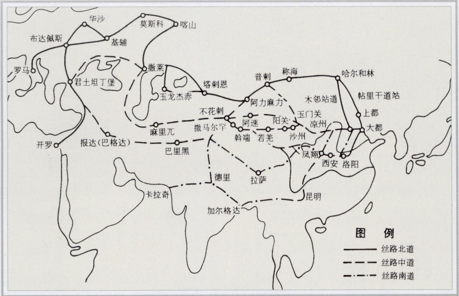 元代絲綢之路線路示意圖